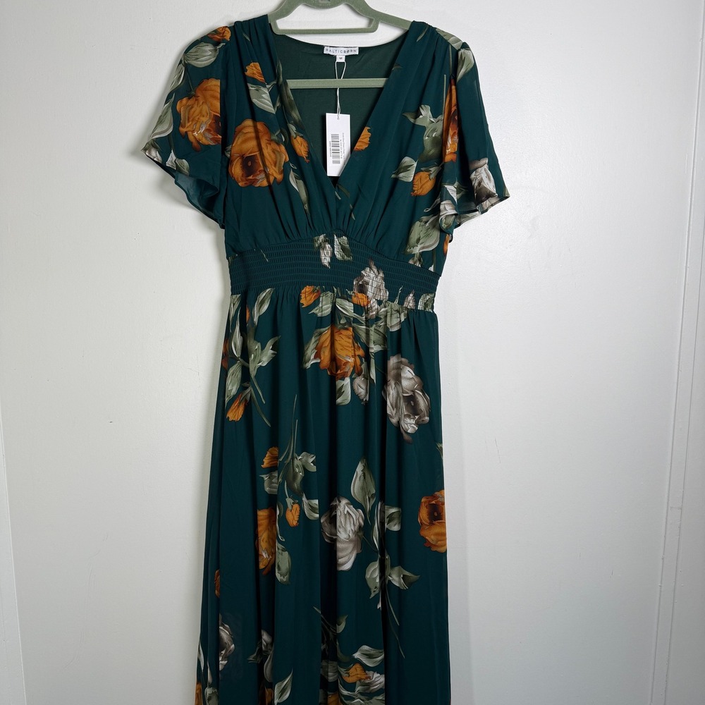 Baltic Born Birdie Maxi Dress Deep Topaz Floral M Teal Orange V-Neck NWT - Picture 6 of 10